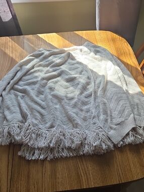 The Limited Cream Fringe Knit Poncho